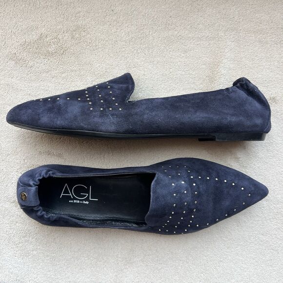 AGL Attilio Giusti Leombruni Navy Blue Suede Moc Loafers Women EU 41 US 10 Stud - Picture 13 of 13